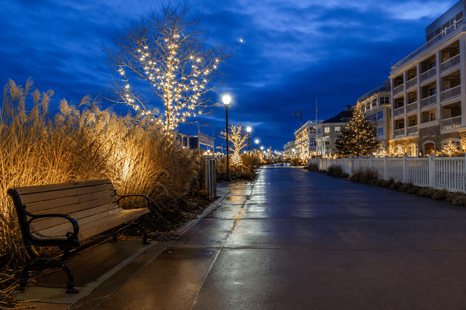 Ocean City Maryland winter holiday lights on a quiet cold evening near the shore — Beach Blog photo