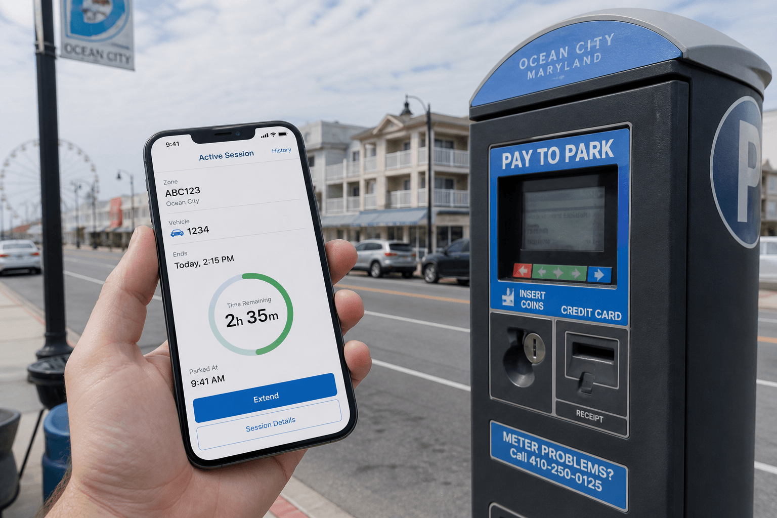 Parking app screenshot before the meter runs — Beach Blog photo, Ocean City, Maryland