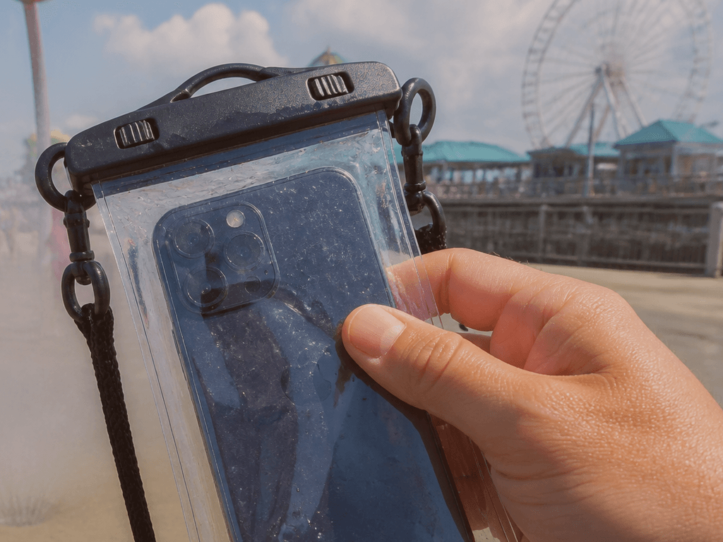 Phone dry bag for Boardwalk splash zones — supporting Beach Blog photo, Ocean City, Maryland