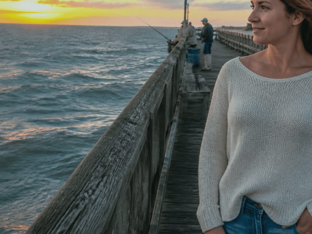 Pier sweater for sunset wind: pack one anyway — supporting Beach Blog photo, Ocean City, Maryland