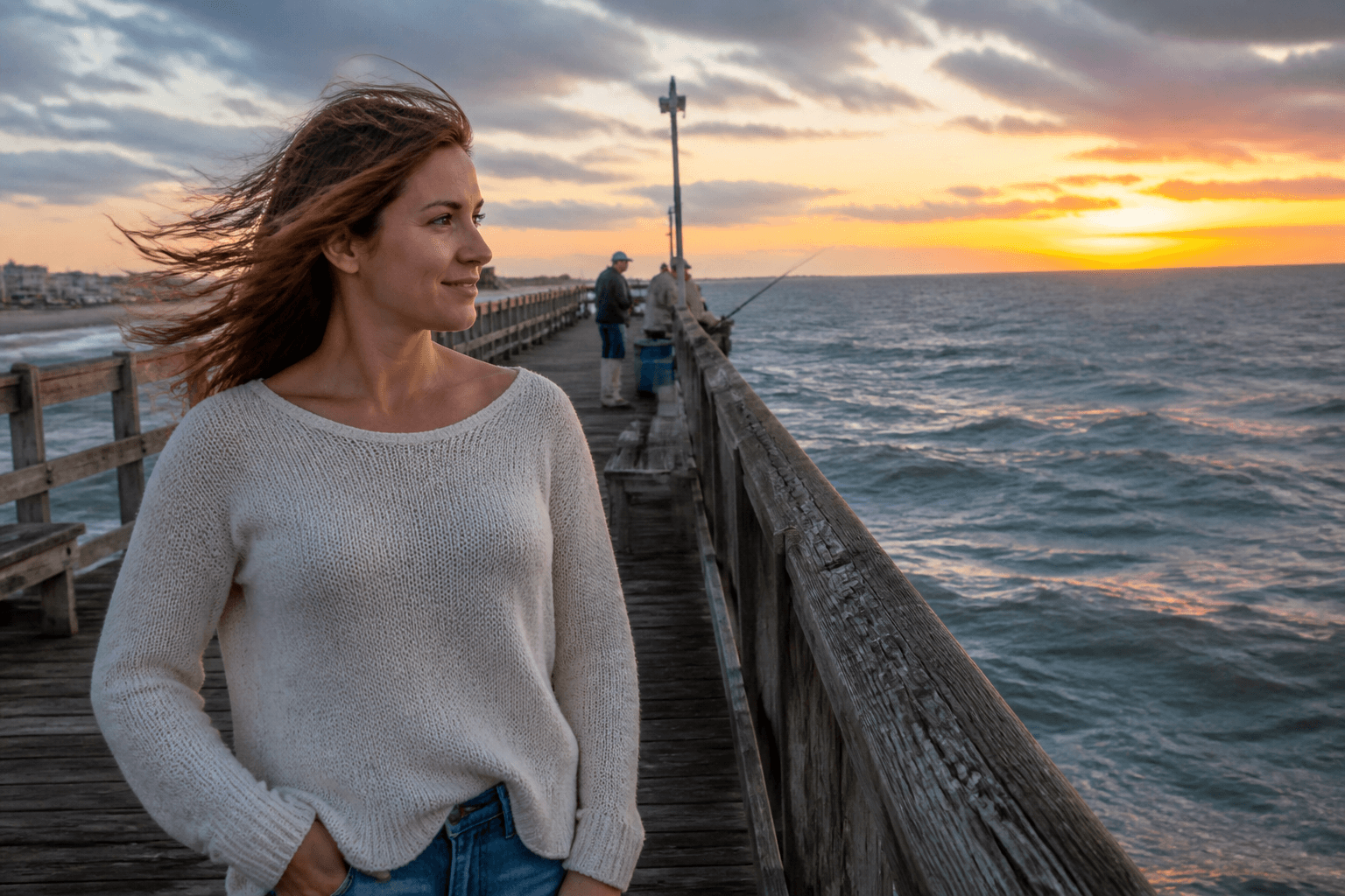 Pier sweater for sunset wind: pack one anyway — Beach Blog photo, Ocean City, Maryland