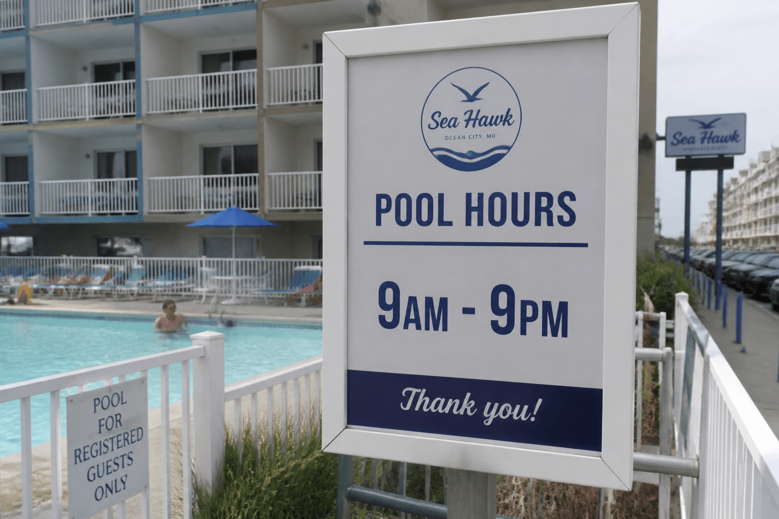 Pool hours sign: photograph it before the argument — Beach Blog photo, Ocean City, Maryland