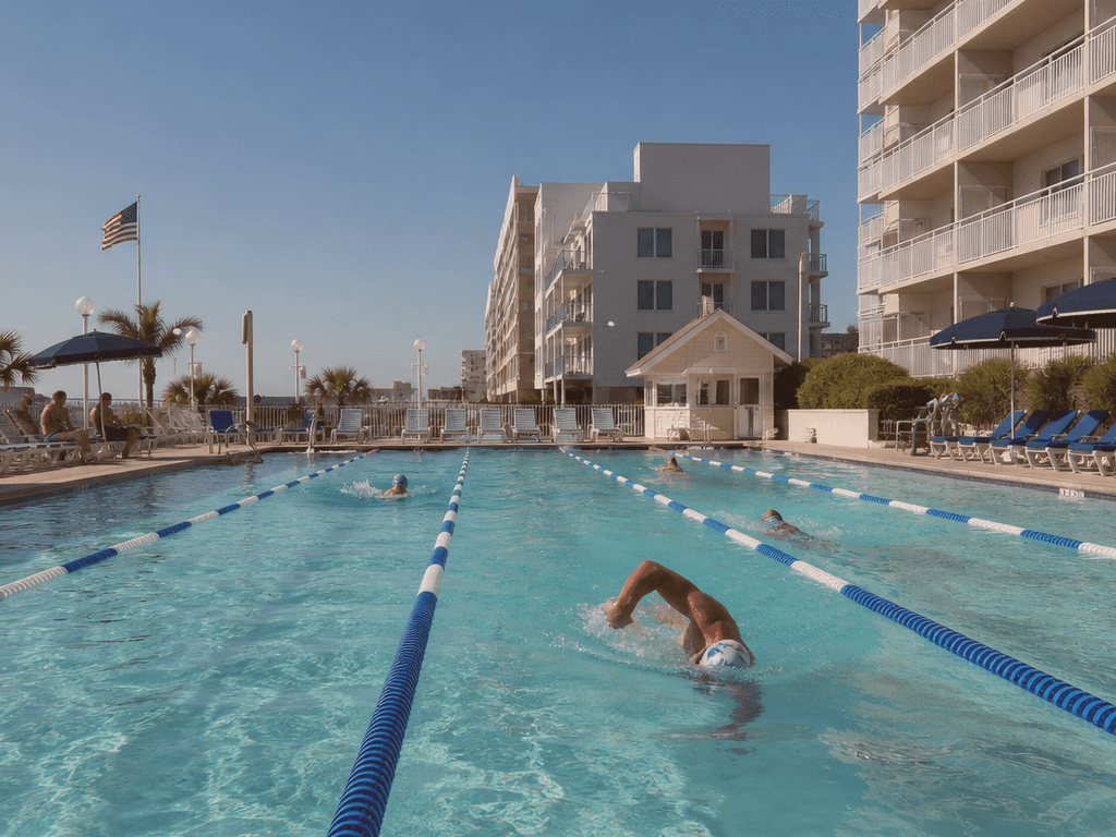 Pool lane ropes: swim your lane, share the wall — supporting Beach Blog photo, Ocean City, Maryland