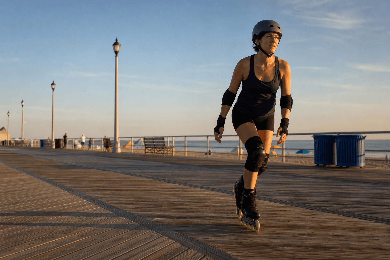Promenade roller-skate hour: early wheels, soft stops, shared space — Beach Blog photo, Ocean City, Maryland