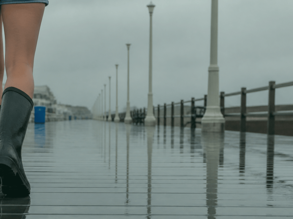 Rain boots on puddle Boardwalk days — supporting Beach Blog photo, Ocean City, Maryland