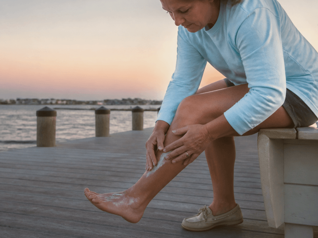 Sand flea ankle barrier: cream before the itch — supporting Beach Blog photo, Ocean City, Maryland