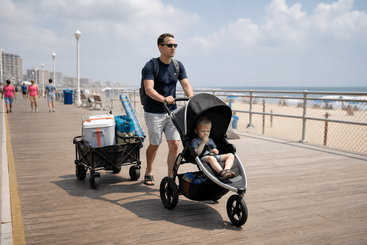 Stroller strategy on the boards and beach: wheels that survive the week — Beach Blog photo, Ocean City, Maryland