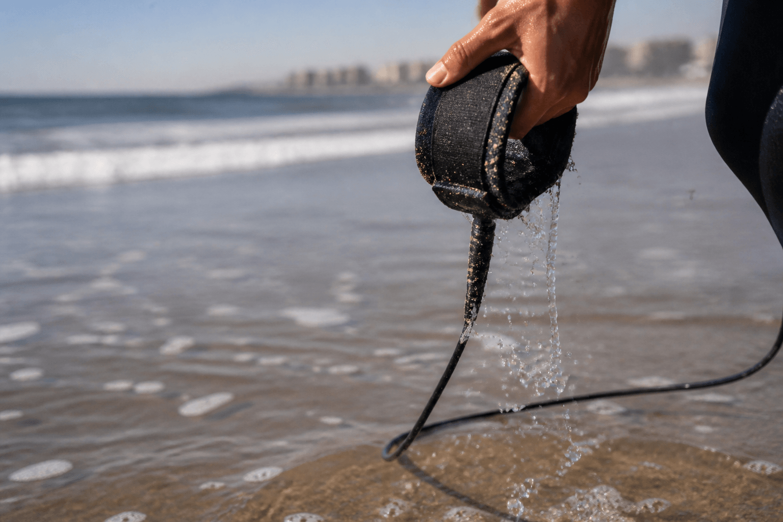 Surf leash cuff: rinse sand or wear a rash — Beach Blog photo, Ocean City, Maryland