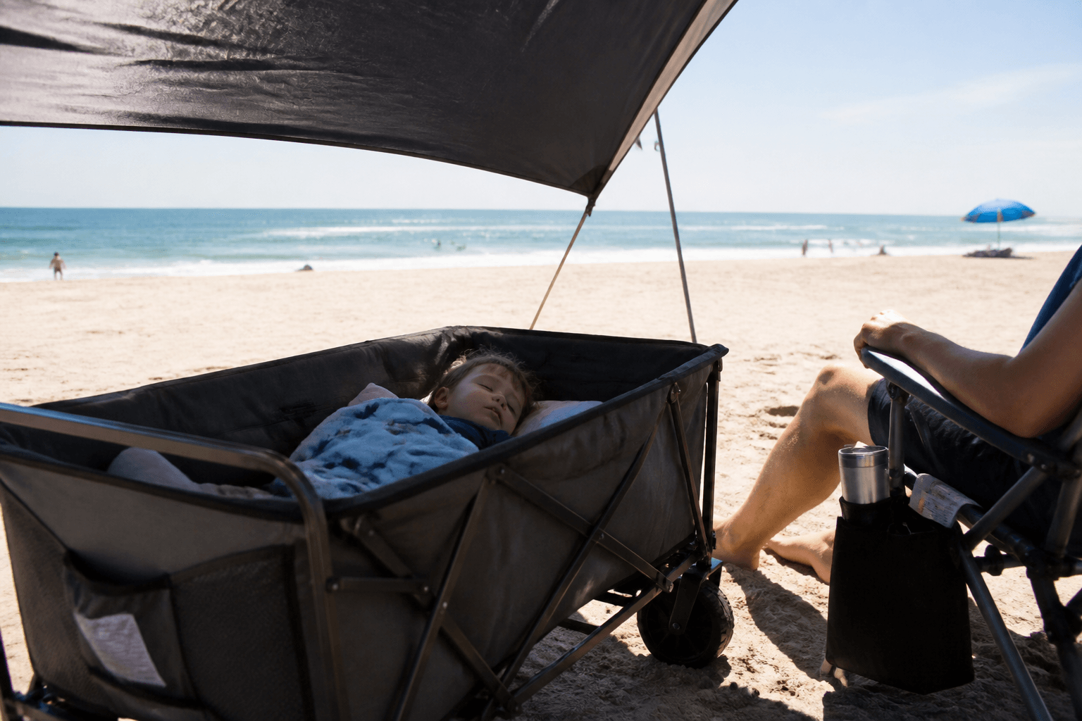 Toddler wagon nap boundaries: motion sleep without rolling into the ocean plot — Beach Blog photo, Ocean City, Maryland