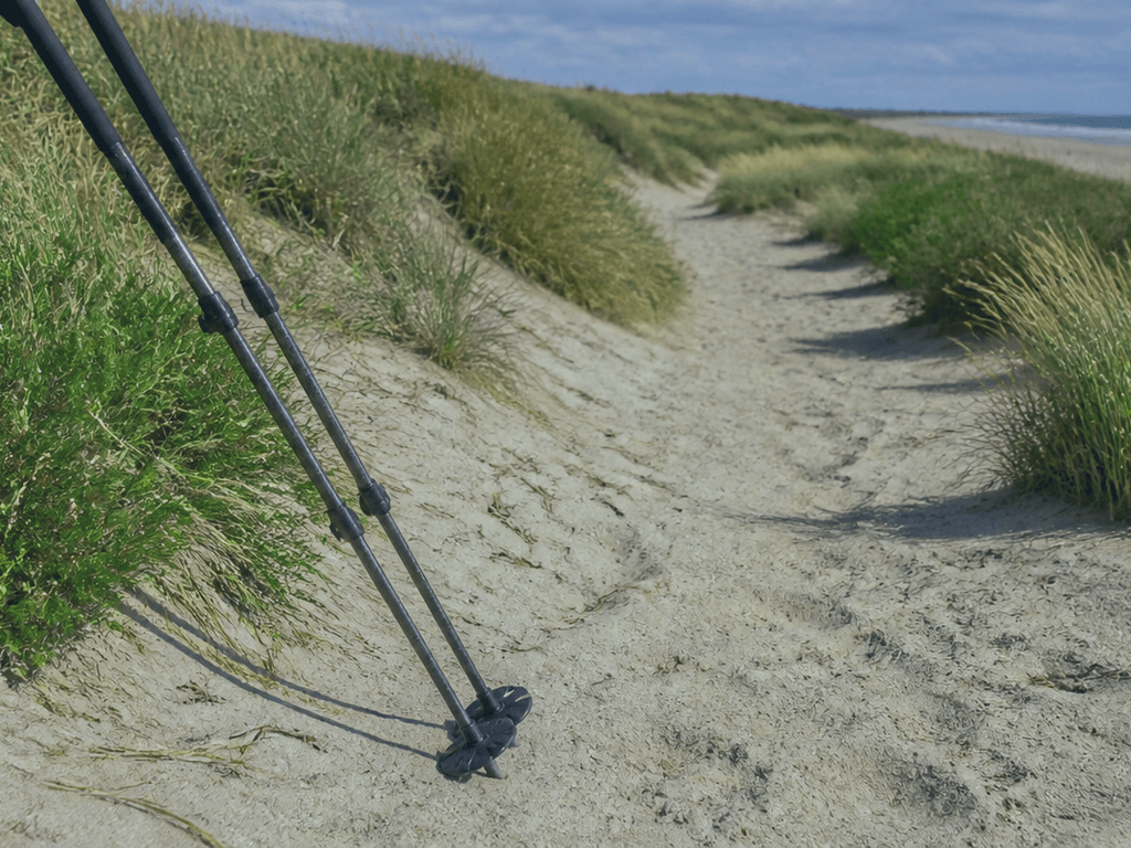 Trekking poles on sandy paths: baskets help — supporting Beach Blog photo, Ocean City, Maryland