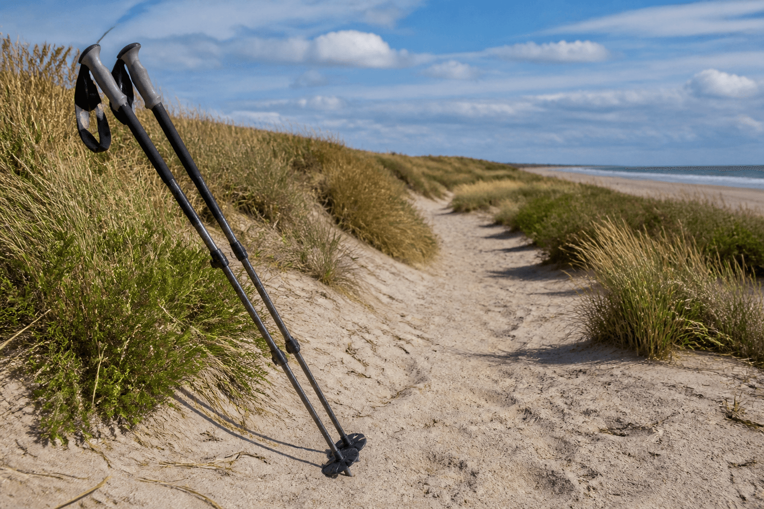 Trekking poles on sandy paths: baskets help — Beach Blog photo, Ocean City, Maryland