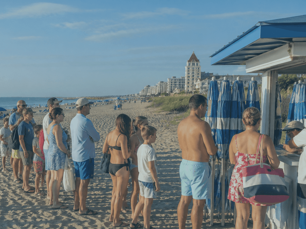 Umbrella rental line timing: early bird gets the shade geometry — supporting Beach Blog photo, Ocean City, Maryland