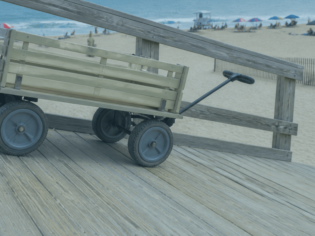 Wagon brakes on Boardwalk slopes: use them — supporting Beach Blog photo, Ocean City, Maryland