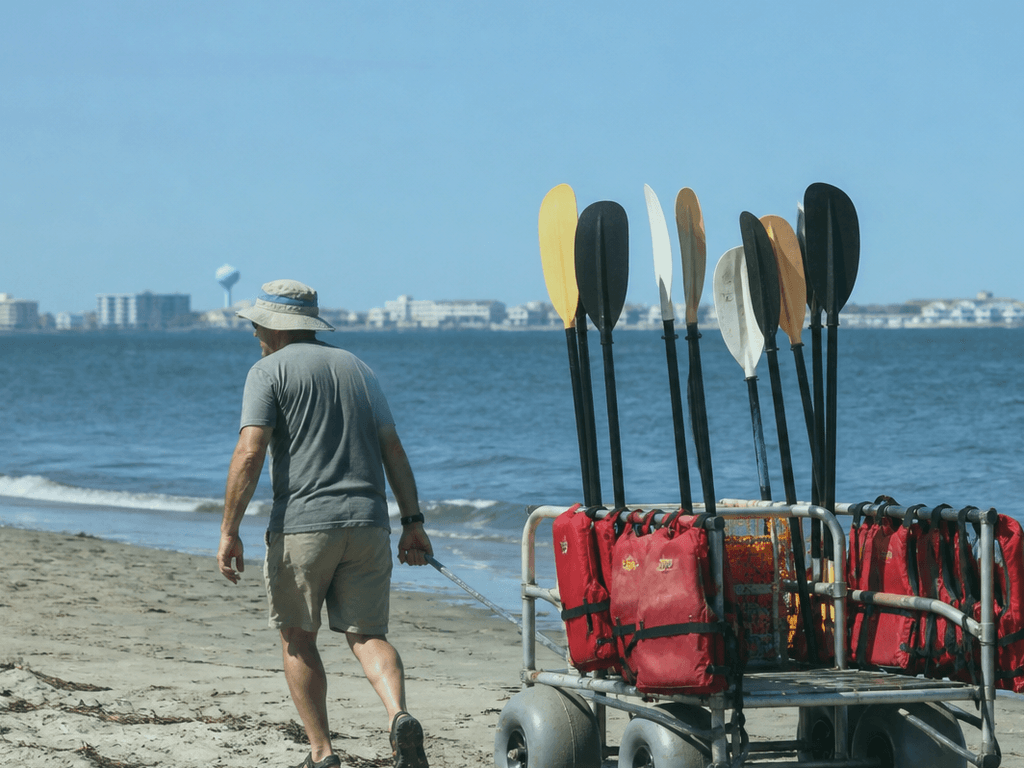 Wagon for kayak paddle hauls from lot to launch — supporting Beach Blog photo, Ocean City, Maryland
