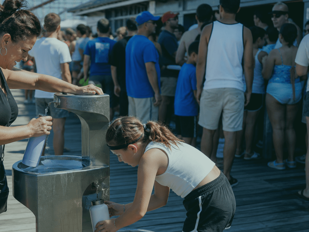 Water fountain refill before the ride lines — supporting Beach Blog photo, Ocean City, Maryland