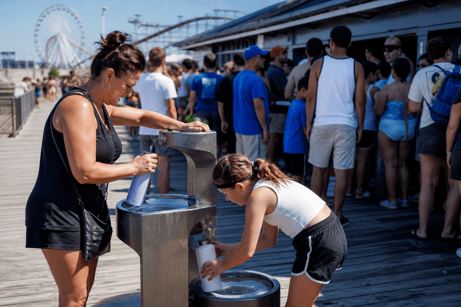 Water fountain refill before the ride lines — Beach Blog photo, Ocean City, Maryland