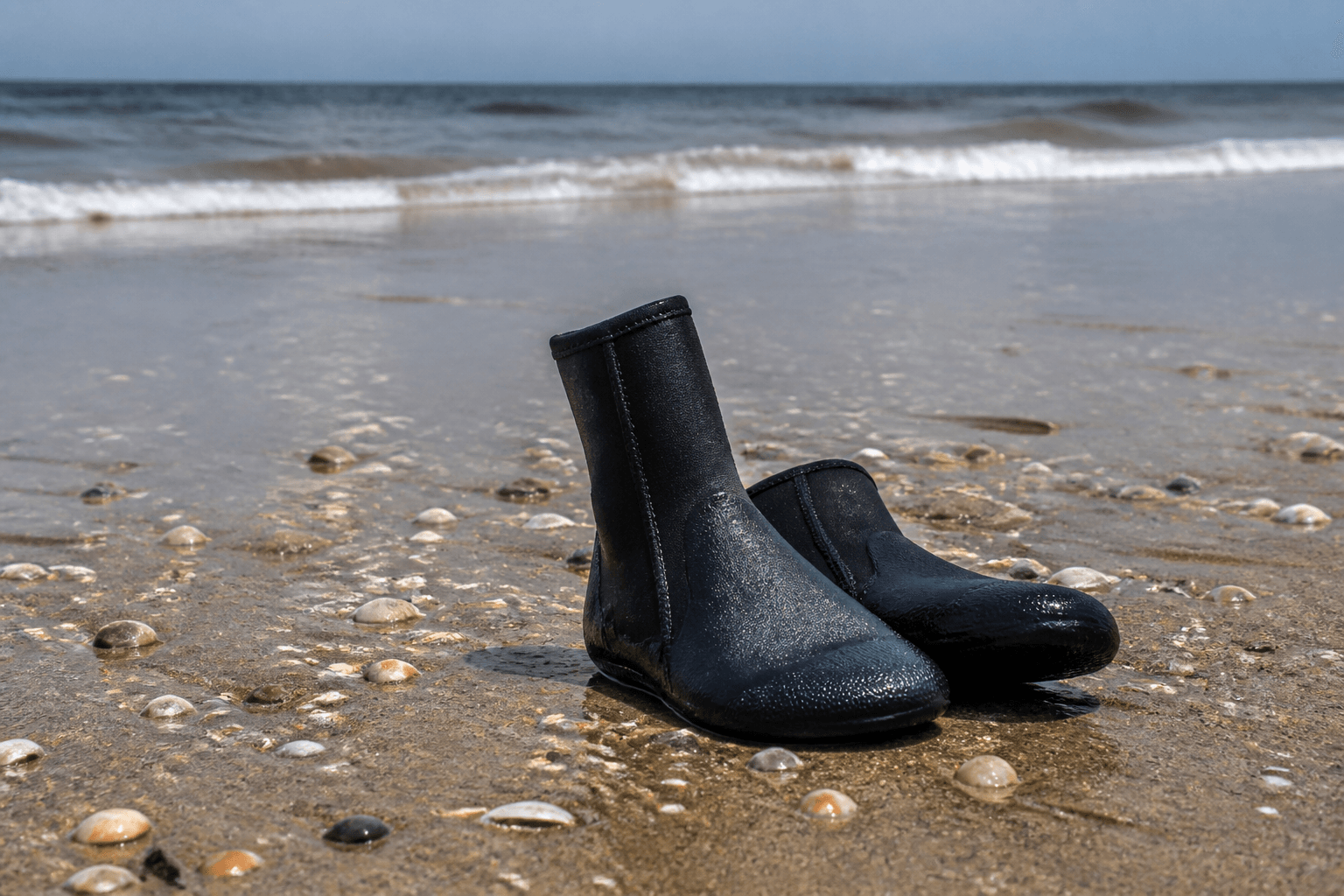 Wetsuit booties vs shell cuts on hard sand — Beach Blog photo, Ocean City, Maryland