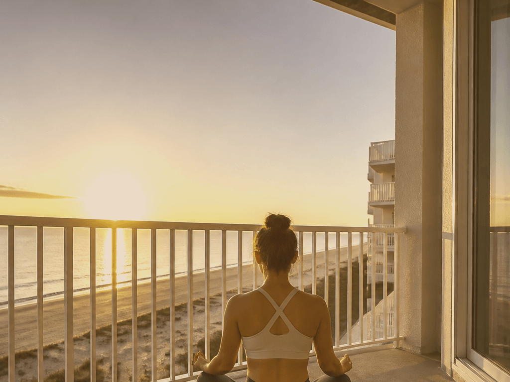 Yoga mat sunrise on the balcony: quiet sets — supporting Beach Blog photo, Ocean City, Maryland