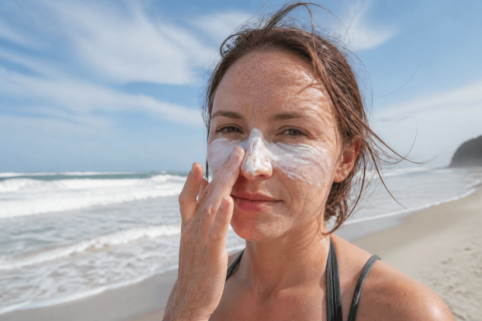 Zinc sunscreen face for windy days: the white nose look that saves skin — Beach Blog photo, Ocean City, Maryland